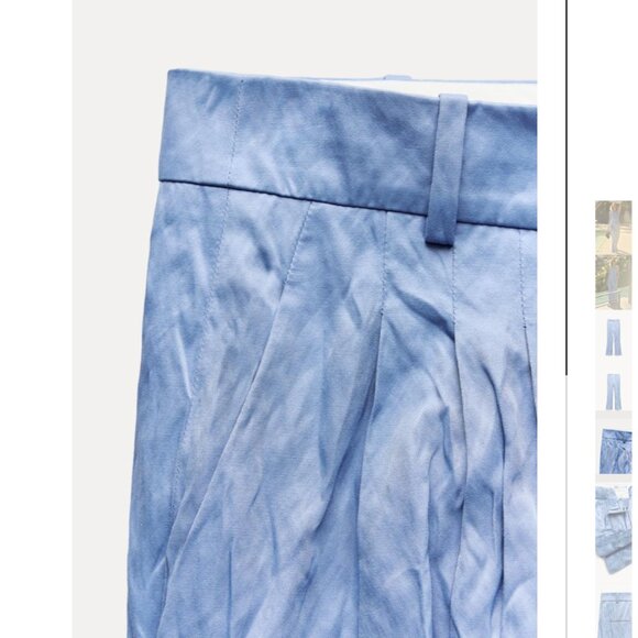 NWT ZARA WRINKLED PLEATED PANTS ZW COLLECTION LIGHT BLUE - Picture 4 of 9